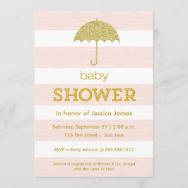 Glitter umbrella baby shower-uitnodiging - roze kaart