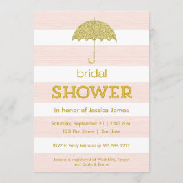 Glitter umbrella brudal doucheuitnodiging - roze kaart