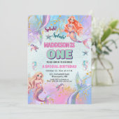 Glitter Under the Sea Mermaids 1st Birthday Party Kaart (Staand voorkant)