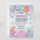 Glitter Under the Sea Mermaids 7th Birthday Party Kaart (Voorkant)