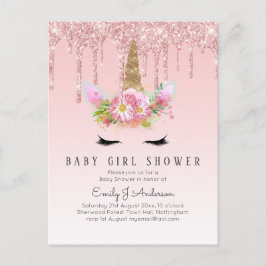 GLITTER UNICORN Baby GIRL Shower Pink Gold Briefkaart