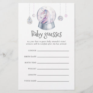 Glitter Unicorn Baby shower Guesses