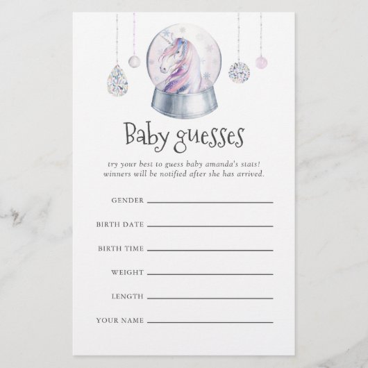 Glitter Unicorn Baby shower Guesses (Voorkant)