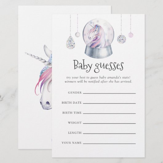 Glitter Unicorn Baby shower Guesses (Voorkant / Achterkant)