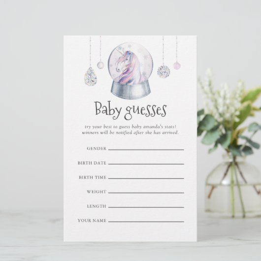 Glitter Unicorn Baby shower Guesses (Staand voorkant)
