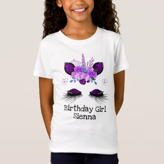 Glitter Unicorn Birthday Girl Shirt (Voorkant)