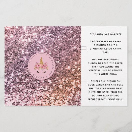 Glitter Unicorn Birthday Snoep Bar Wrapper (Voorkant)