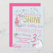 Glitter Unicorn Birthday Uitnodiging (Voorkant / Achterkant)
