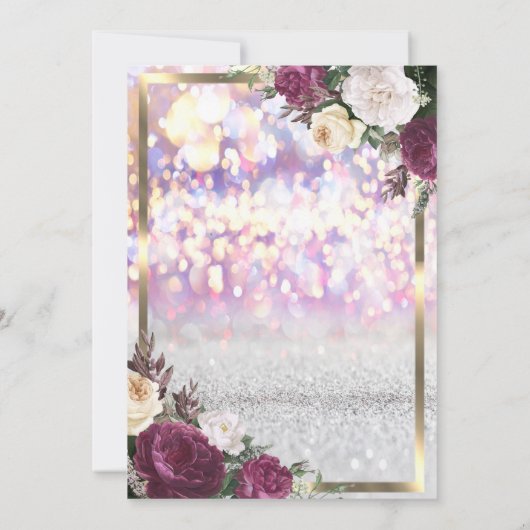 Glitter Unicorn, Burgundy Floral Baby shower Kaart (Achterkant)