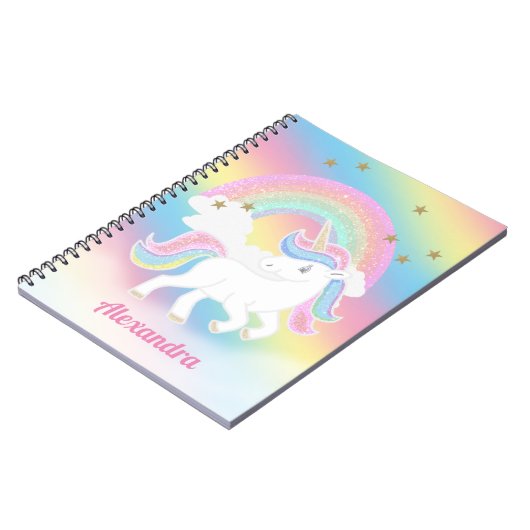 Glitter Unicorn en Rainbow met persoonlijke naam Notitieboek (Linkerzijde)