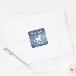 Glitter Unicorn en Stars Bedankt | Blauw Vierkante Sticker