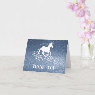 Glitter Unicorn en Stars Bedankt   Blauwe Kaart