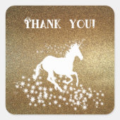 Glitter Unicorn en Stars Bedankt | Goud Vierkante Sticker (Voorkant)