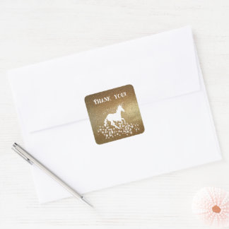 Glitter Unicorn en Stars Bedankt | Goud Vierkante Sticker