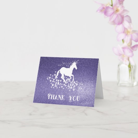 Glitter Unicorn en Stars Bedankt | PAARSE KAART (Orchidee)