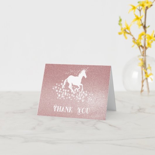 Glitter Unicorn en Stars Bedankt | Roze Kaart (Gele Bloem)