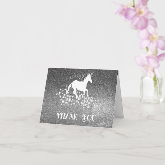 Glitter Unicorn en Stars Bedankt | ZilverKaart Kaart (Orchidee)