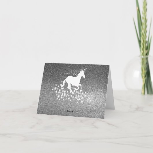 Glitter Unicorn en Stars Bedankt | ZilverKaart Kaart (Achterkant)