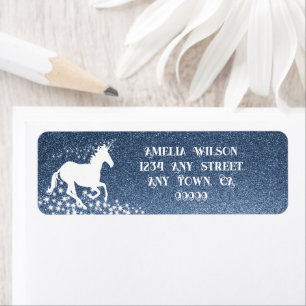 Glitter Unicorn en Stars   Blauw etiket