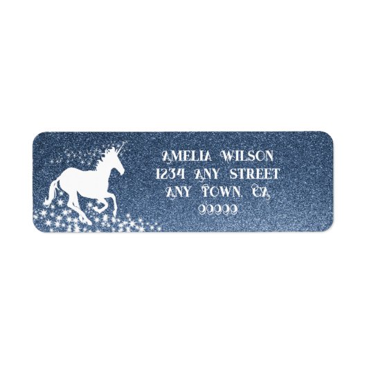 Glitter Unicorn en Stars | Blauw etiket (Voorkant)