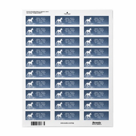 Glitter Unicorn en Stars | Blauw etiket (Full Sheet)