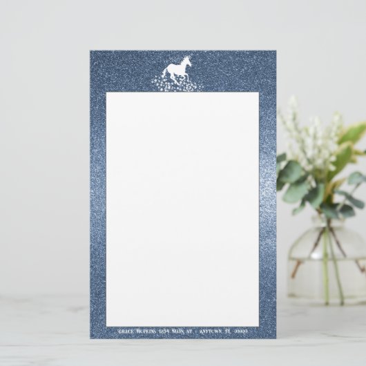 Glitter Unicorn en Stars | Blauwe bakkerij Briefpapier (Staand voorkant)