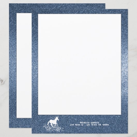 Glitter Unicorn en Stars | Blauwpapier (Voorkant / Achterkant)