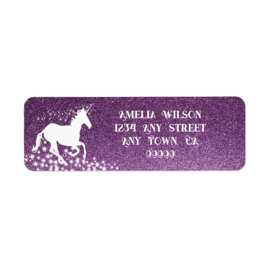 Glitter Unicorn en Stars | Magenta-label Etiket (Voorkant)