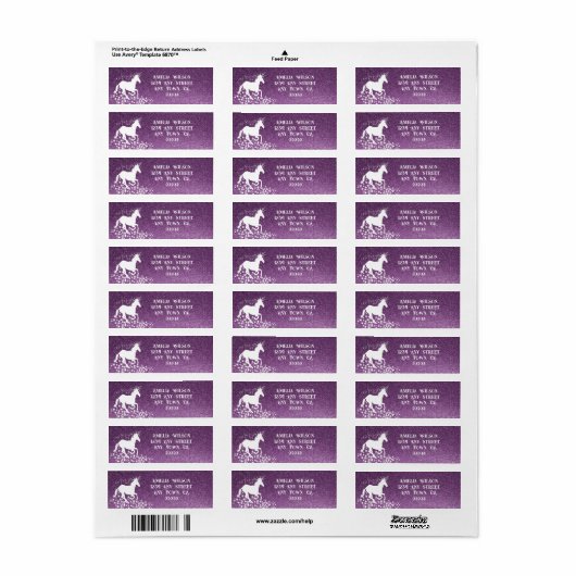 Glitter Unicorn en Stars | Magenta-label Etiket (Full Sheet)