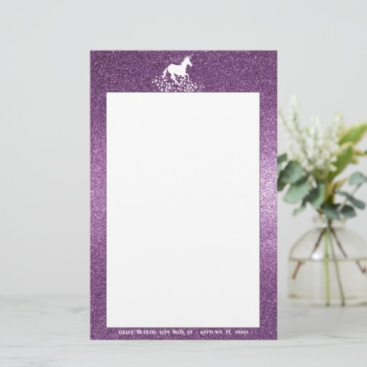 Glitter Unicorn en Stars | Magenta Stationery Briefpapier (Staand voorkant)