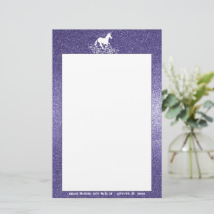 Glitter Unicorn en Stars   Paarse banketbakkerij Briefpapier