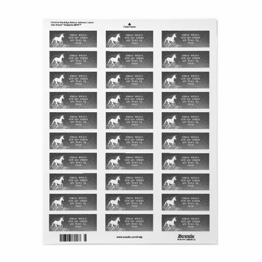 Glitter Unicorn en Stars | Zilveretiket Etiket (Full Sheet)