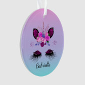 Glitter Unicorn Face met Eyelashes op maat Ornament (voorkant)