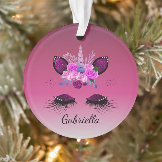 Glitter Unicorn Face met Eyelashes op maat Ornament (Boom)