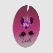 Glitter Unicorn Face met Eyelashes op maat Ornament (voorkant)