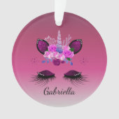 Glitter Unicorn Face met Eyelashes op maat Ornament (voorkant)