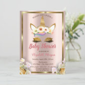 Glitter Unicorn Floral Crown Baby shower Invi Kaart (Staand voorkant)