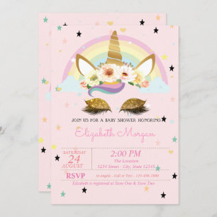 Glitter Unicorn Floral Rainbow-Baby shower Kaart