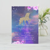Glitter Unicorn Floral Waterverf Baby shower Kaart (Staand voorkant)