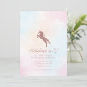 Glitter Unicorn Girl Birthday Party Invitation Kaart (Staand voorkant)