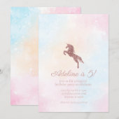 Glitter Unicorn Girl Birthday Party Invitation Kaart (Voorkant / Achterkant)