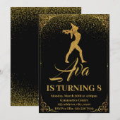 Glitter Unicorn Gymnastics Birthday Invitation Kaart (Voorkant / Achterkant)