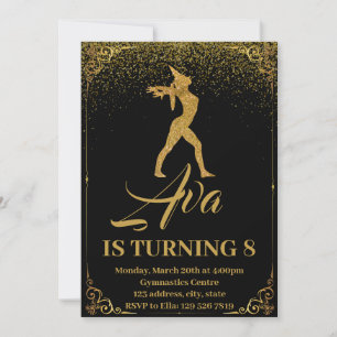 Glitter Unicorn Gymnastics Birthday Invitation Kaart