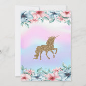 Glitter Unicorn Holographic Floral Baby shower Kaart (Achterkant)