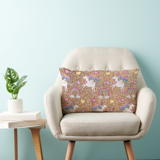 Glitter unicorn lumbar kussen (Stoel)
