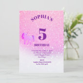 Glitter Unicorn Magical Paars Cute Birthday Kaart (Staand voorkant)