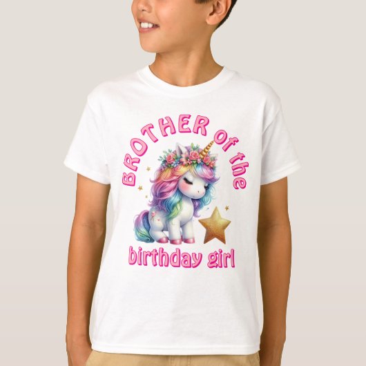 Glitter unicorn magische meisjes verjaardag broer t-shirt (Voorkant)