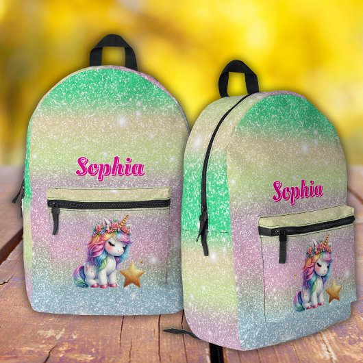 Glitter unicorn magische ster bedrukte rugzak
