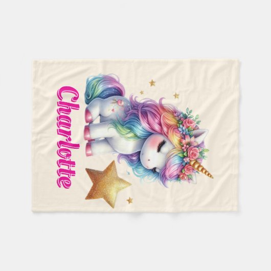 Glitter unicorn magische ster crème fleece deken (Voorkant (Horizontaal))