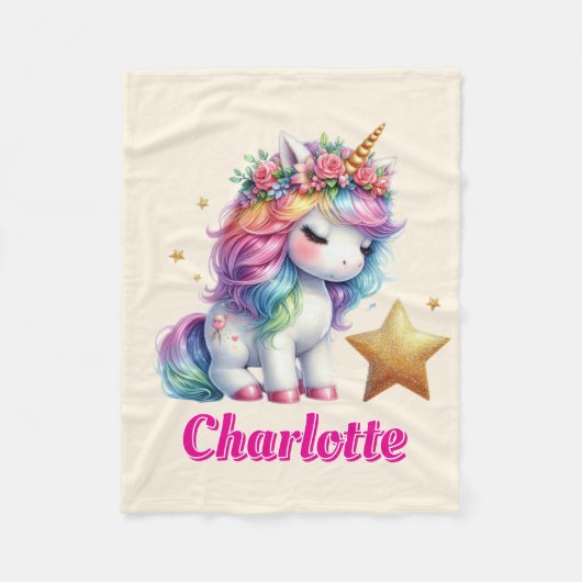 Glitter unicorn magische ster crème fleece deken (Voorkant)